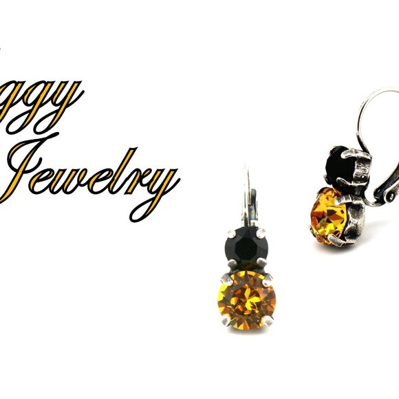 Double Drop Earrings made with Genuine Swarovski Crystals, Yellow and Black - Picture 7 of 8